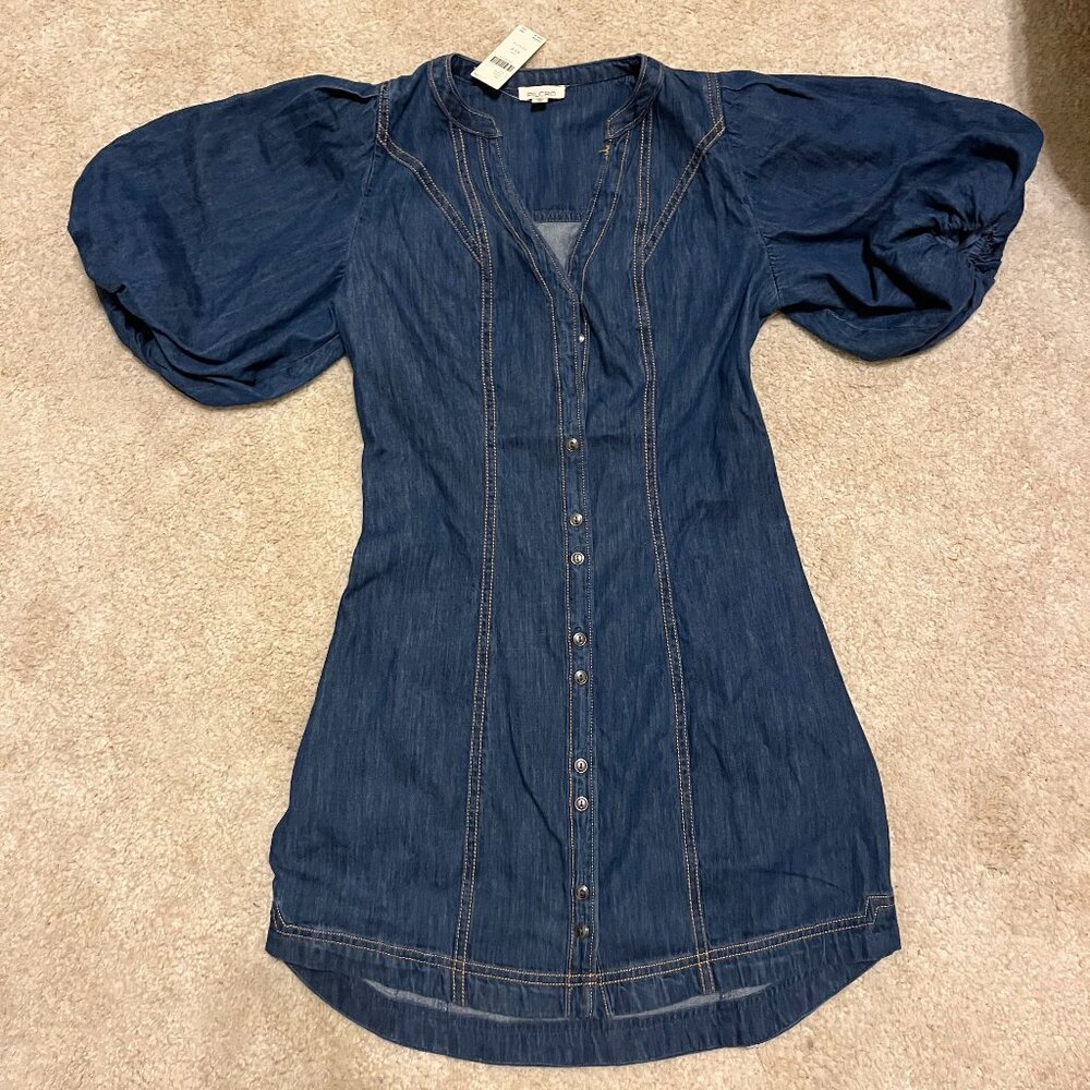 Pilcro by Anthropologie XS Petite Denim Mini Dress with Balloon Sleeves